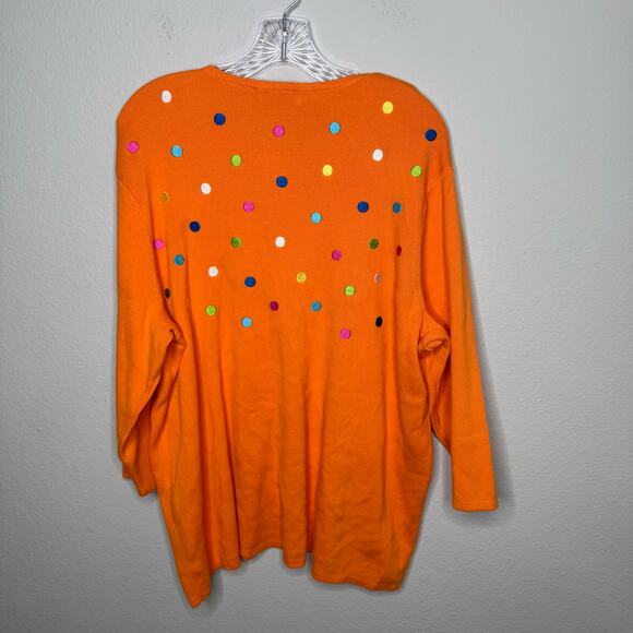 Studio Works Woman 1X Orange Polka Dot Embroidered Cardigan Sweater 100% Cotton - Picture 2 of 7